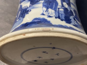 A Chinese blue and white 'gu' 'riders on horseback' vase, Kangxi